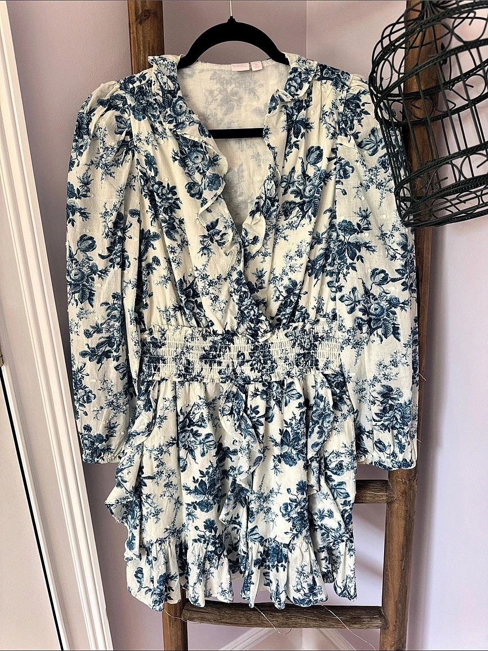 Gap x Love Shack Fancy Floral Mini Dress in Blue & Cream Size Medium